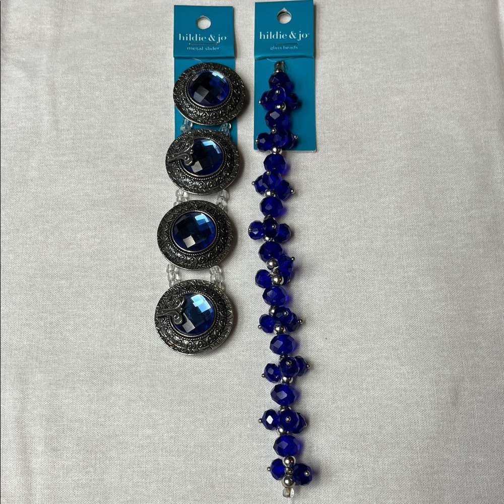 Blue and Silver glass beads and metal slider by hildie & Jo